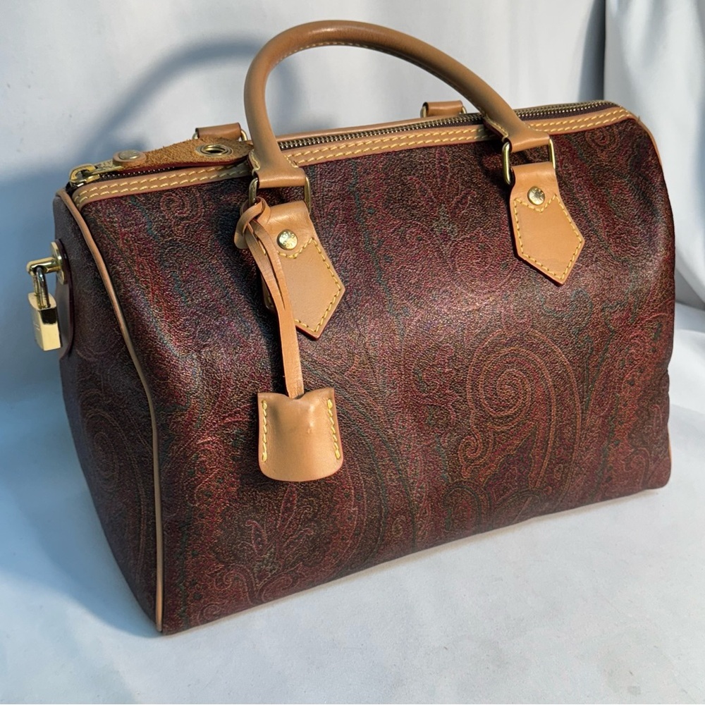 Etro Bordeaux Paisley Boston Bag‎ 12" x 9" x 6" with lock and key excellent cond
